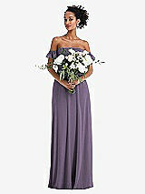 Alt View 2 Thumbnail - Lavender Off-the-Shoulder Ruffle Cuff Sleeve Chiffon Maxi Dress