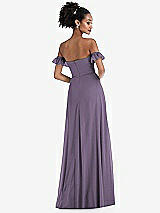 Rear View Thumbnail - Lavender Off-the-Shoulder Ruffle Cuff Sleeve Chiffon Maxi Dress