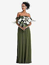 Alt View 2 Thumbnail - Olive Green Off-the-Shoulder Ruffle Cuff Sleeve Chiffon Maxi Dress