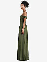 Side View Thumbnail - Olive Green Off-the-Shoulder Ruffle Cuff Sleeve Chiffon Maxi Dress