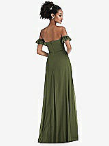 Rear View Thumbnail - Olive Green Off-the-Shoulder Ruffle Cuff Sleeve Chiffon Maxi Dress