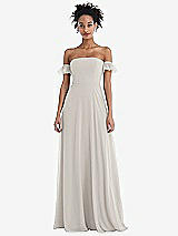 Front View Thumbnail - Oyster Off-the-Shoulder Ruffle Cuff Sleeve Chiffon Maxi Dress