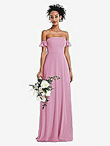 Alt View 1 Thumbnail - Powder Pink Off-the-Shoulder Ruffle Cuff Sleeve Chiffon Maxi Dress
