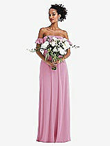 Alt View 2 Thumbnail - Powder Pink Off-the-Shoulder Ruffle Cuff Sleeve Chiffon Maxi Dress