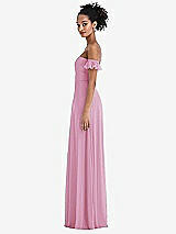 Side View Thumbnail - Powder Pink Off-the-Shoulder Ruffle Cuff Sleeve Chiffon Maxi Dress