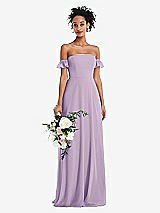 Alt View 1 Thumbnail - Pale Purple Off-the-Shoulder Ruffle Cuff Sleeve Chiffon Maxi Dress