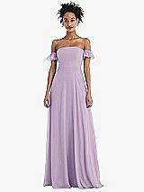 Front View Thumbnail - Pale Purple Off-the-Shoulder Ruffle Cuff Sleeve Chiffon Maxi Dress