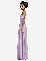 Side View Thumbnail - Pale Purple Off-the-Shoulder Ruffle Cuff Sleeve Chiffon Maxi Dress