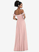 Rear View Thumbnail - Rose - PANTONE Rose Quartz Off-the-Shoulder Ruffle Cuff Sleeve Chiffon Maxi Dress