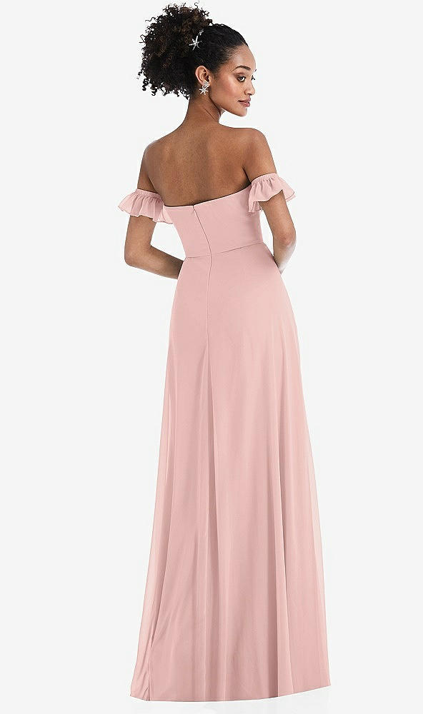 Back View - Rose - PANTONE Rose Quartz Off-the-Shoulder Ruffle Cuff Sleeve Chiffon Maxi Dress