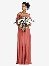 Alt View 2 Thumbnail - Coral Pink Off-the-Shoulder Ruffle Cuff Sleeve Chiffon Maxi Dress