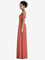 Side View Thumbnail - Coral Pink Off-the-Shoulder Ruffle Cuff Sleeve Chiffon Maxi Dress
