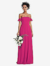 Alt View 1 Thumbnail - Think Pink Off-the-Shoulder Ruffle Cuff Sleeve Chiffon Maxi Dress