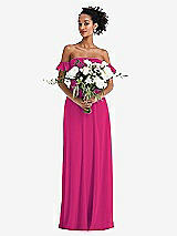 Alt View 2 Thumbnail - Think Pink Off-the-Shoulder Ruffle Cuff Sleeve Chiffon Maxi Dress