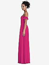 Side View Thumbnail - Think Pink Off-the-Shoulder Ruffle Cuff Sleeve Chiffon Maxi Dress