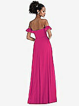 Rear View Thumbnail - Think Pink Off-the-Shoulder Ruffle Cuff Sleeve Chiffon Maxi Dress