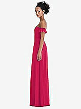 Side View Thumbnail - Vivid Pink Off-the-Shoulder Ruffle Cuff Sleeve Chiffon Maxi Dress