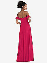 Rear View Thumbnail - Vivid Pink Off-the-Shoulder Ruffle Cuff Sleeve Chiffon Maxi Dress