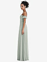 Side View Thumbnail - Willow Green Off-the-Shoulder Ruffle Cuff Sleeve Chiffon Maxi Dress