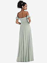 Rear View Thumbnail - Willow Green Off-the-Shoulder Ruffle Cuff Sleeve Chiffon Maxi Dress