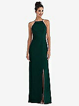 Front View Thumbnail - Evergreen Open-Back High-Neck Halter Trumpet Gown