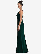 Side View Thumbnail - Evergreen Open-Back High-Neck Halter Trumpet Gown