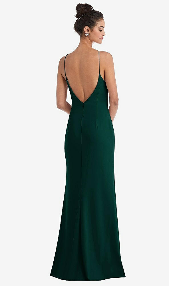 Back View - Evergreen Open-Back High-Neck Halter Trumpet Gown
