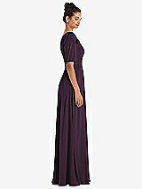 Side View Thumbnail - Aubergine Bow One-Shoulder Flounce Sleeve Maxi Dress