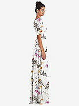 Side View Thumbnail - Butterfly Botanica Ivory Bow One-Shoulder Flounce Sleeve Maxi Dress