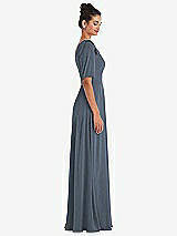 Side View Thumbnail - Silverstone Bow One-Shoulder Flounce Sleeve Maxi Dress