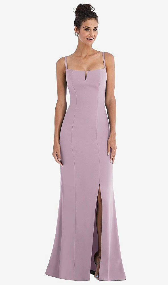 Front View - Suede Rose Notch Crepe Trumpet Gown with Front Slit