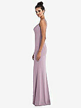 Side View Thumbnail - Suede Rose Notch Crepe Trumpet Gown with Front Slit