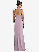 Rear View Thumbnail - Suede Rose Notch Crepe Trumpet Gown with Front Slit