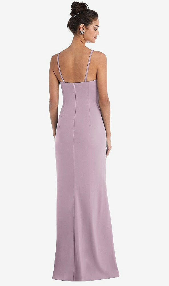 Back View - Suede Rose Notch Crepe Trumpet Gown with Front Slit