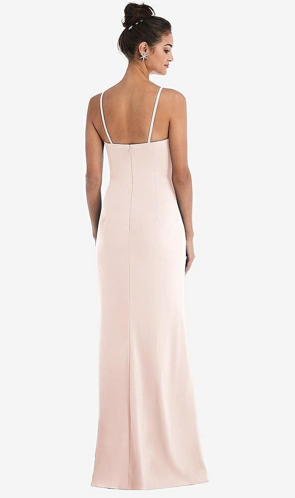 Back View - Blush Notch Crepe Trumpet Gown with Front Slit