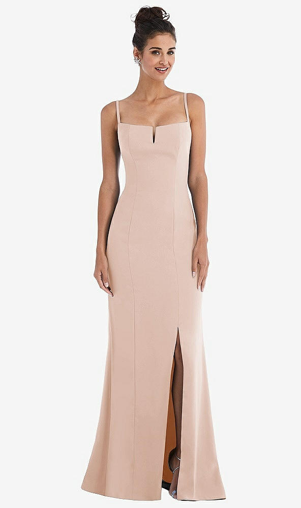 Front View - Cameo Notch Crepe Trumpet Gown with Front Slit