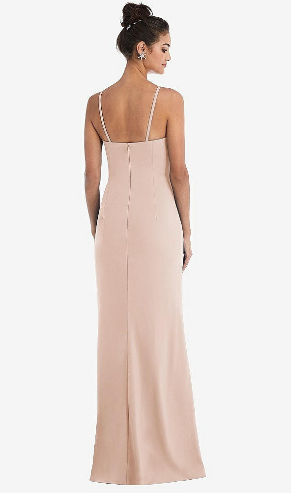 Back View - Cameo Notch Crepe Trumpet Gown with Front Slit