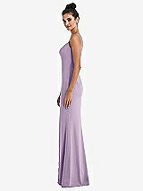 Side View Thumbnail - Pale Purple Notch Crepe Trumpet Gown with Front Slit