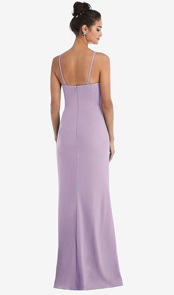 Back View - Pale Purple Notch Crepe Trumpet Gown with Front Slit