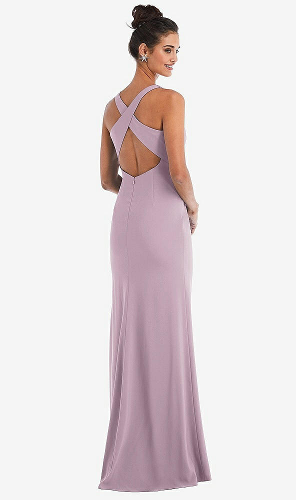 Front View - Suede Rose Criss-Cross Cutout Back Maxi Dress with Front Slit