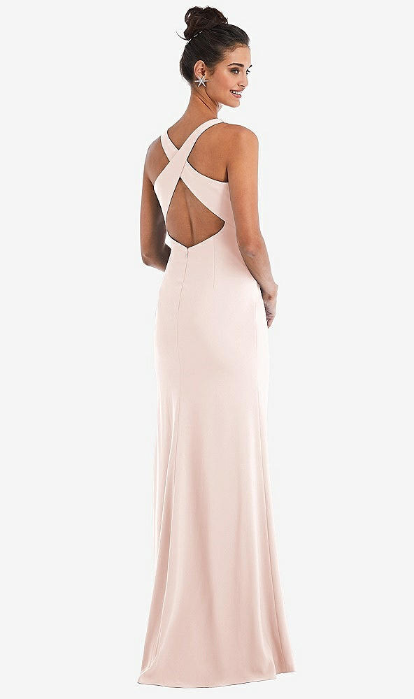 Front View - Blush Criss-Cross Cutout Back Maxi Dress with Front Slit