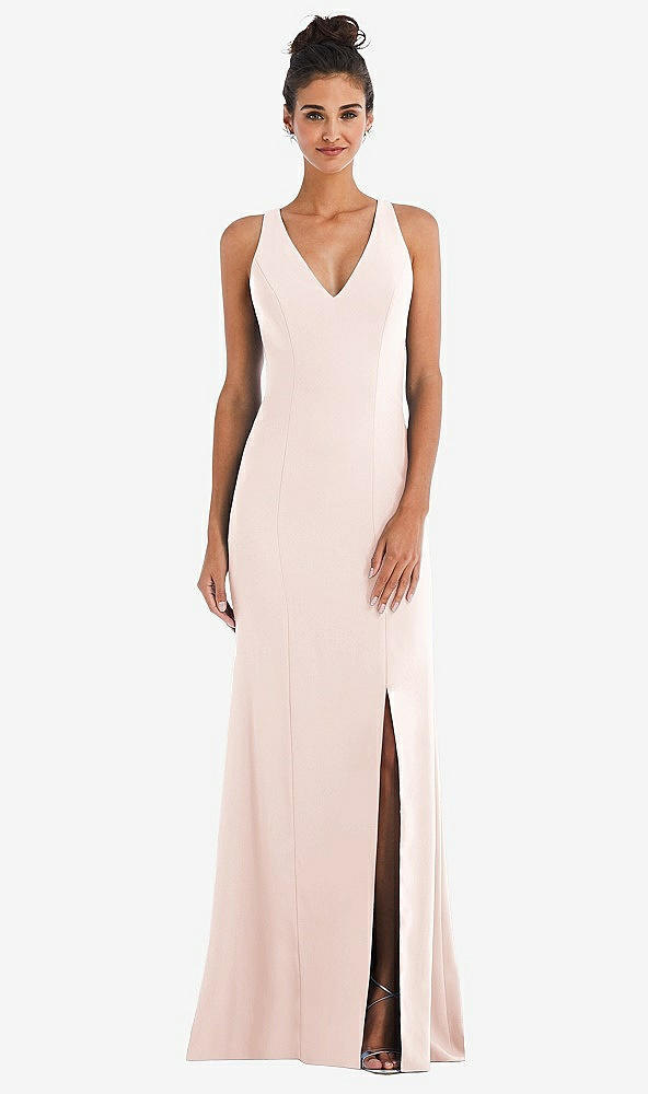 Back View - Blush Criss-Cross Cutout Back Maxi Dress with Front Slit