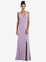 Rear View Thumbnail - Pale Purple Criss-Cross Cutout Back Maxi Dress with Front Slit