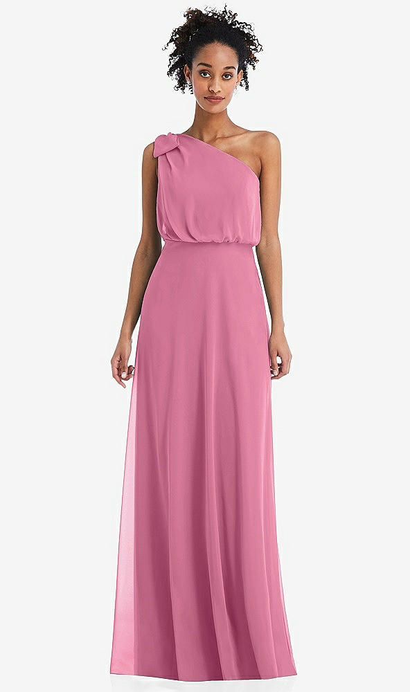Front View - Orchid Pink One-Shoulder Bow Blouson Bodice Maxi Dress