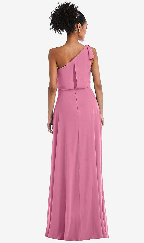 Back View - Orchid Pink One-Shoulder Bow Blouson Bodice Maxi Dress