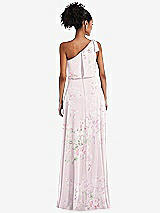 Rear View Thumbnail - Watercolor Print One-Shoulder Bow Blouson Bodice Maxi Dress