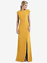 Front View Thumbnail - NYC Yellow Cap Sleeve Open-Back Trumpet Gown with Front Slit
