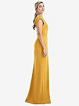 Side View Thumbnail - NYC Yellow Cap Sleeve Open-Back Trumpet Gown with Front Slit