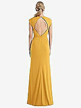 Rear View Thumbnail - NYC Yellow Cap Sleeve Open-Back Trumpet Gown with Front Slit