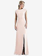 Front View Thumbnail - Blush Cap Sleeve Open-Back Trumpet Gown with Front Slit